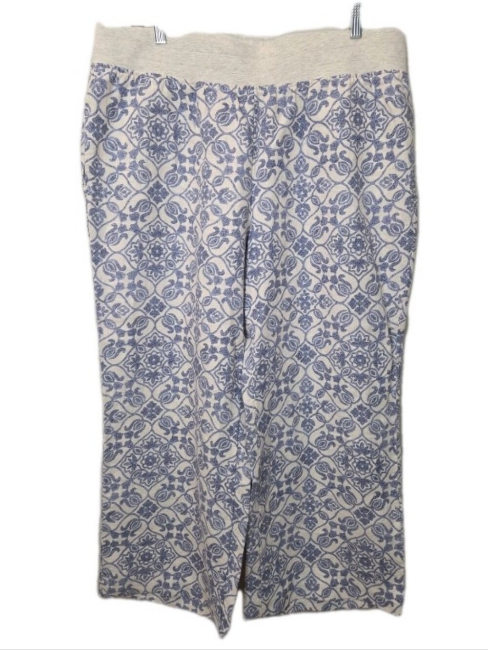 Soft Surroundings Linen Wide Leg Pants Blue Floral on White Size 1X Pull On